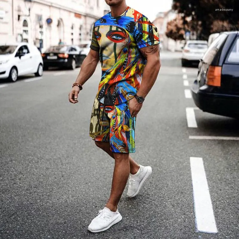 남성용 트랙복 여름 남자 세트 패션 레트로 티셔츠 간단한 캐주얼 편안한 홈웨어 느슨한 스포츠웨어 2 피스 대형 S-6XL