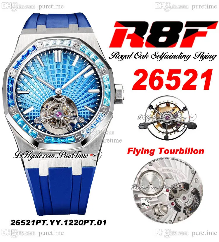 R8F V3 Tourbillon A2950 Automático Relógio Automático 2652 Extra Fin 41mm Sihh Diamonds Bolecendo Blue Dial Dial Breation Strap 2022 Super edição PureitMe B2