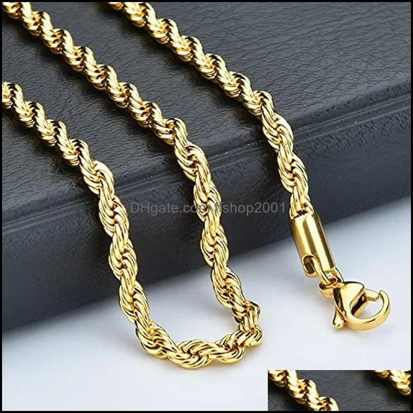 Chains Hip Hop 18K Gold Plated Stainless Steel M Twisted Chain Womens Choker Necklace For Men Hiphop Jewelry Gift Drop Delivery 2021 Dhcwb