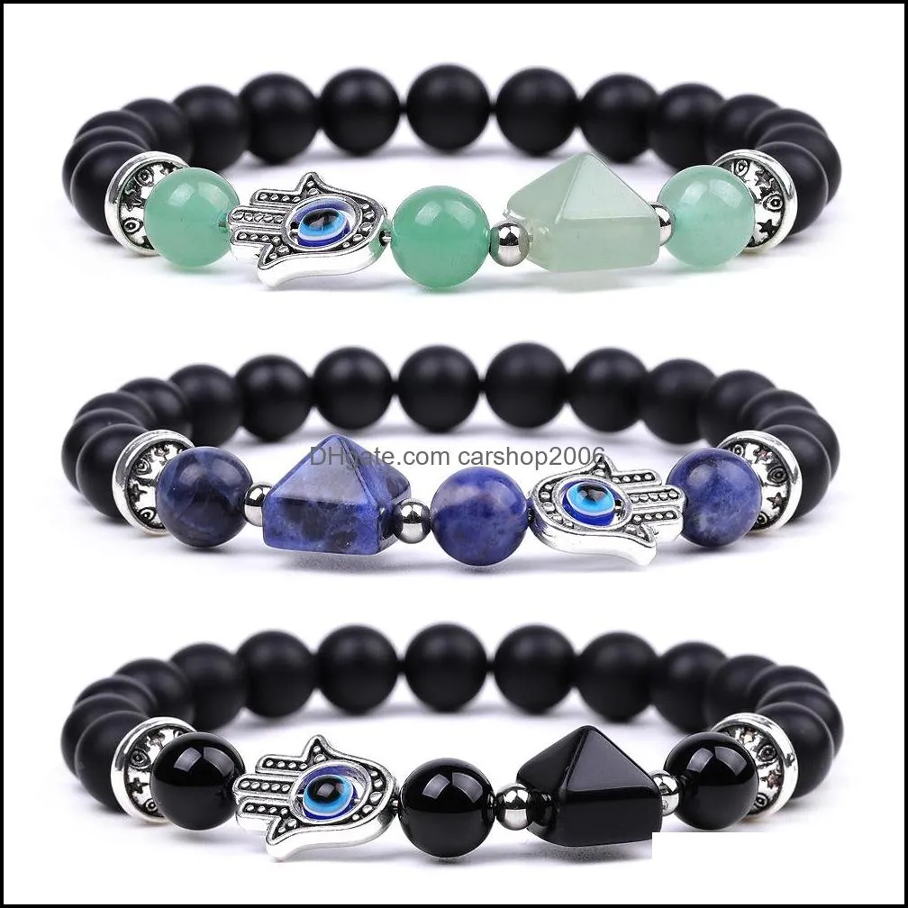 Perles Brins Sier Main Mauvais Œil Guérison Cristal Pyramide Perles Bracelets Pour Femmes Hommes Reiki Énergie Positive Pierre Précieuse Bracelet Chakra Dhhme