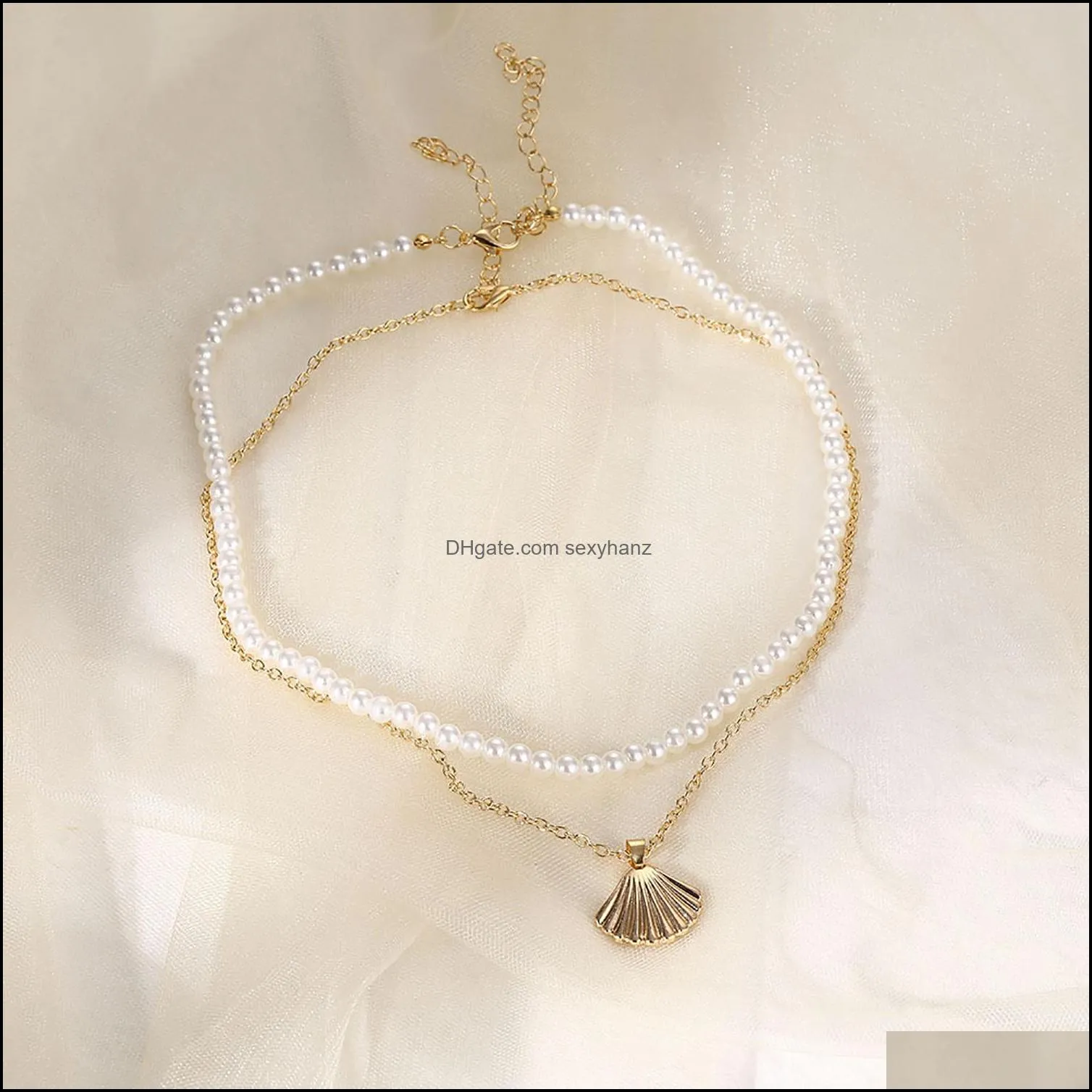 Collane con ciondolo Collana girocollo con perle a doppio strato per le donne Boemia Summer Vacation Beach Capesante Ocean Girls Jewelry Drop D Dh0Fp