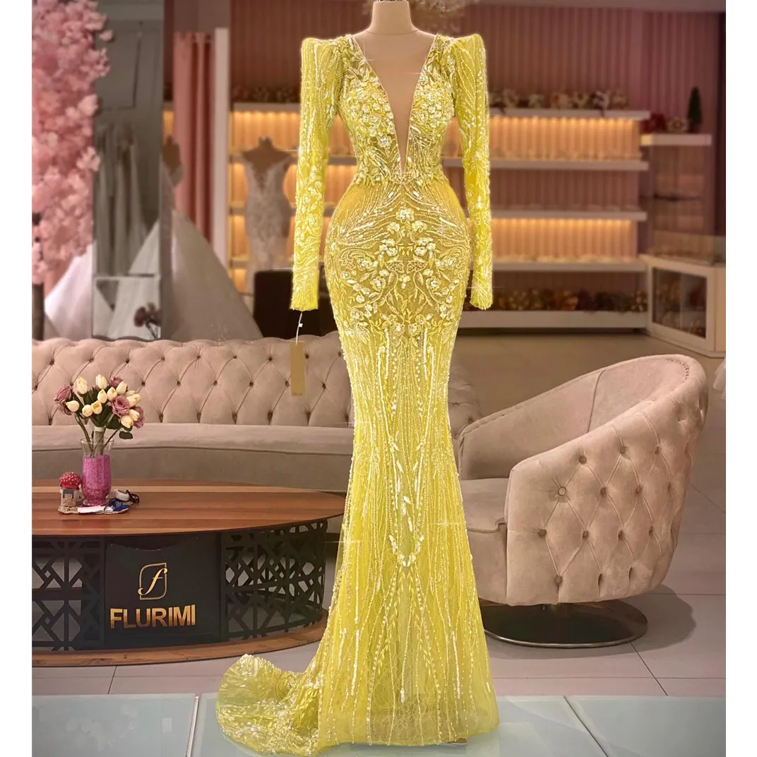 Deep V-neck Hollow Sexy Mopping Sequin Evening Dress Deep V-neck Hollow Sexy Mopping Sequin Evening Dress