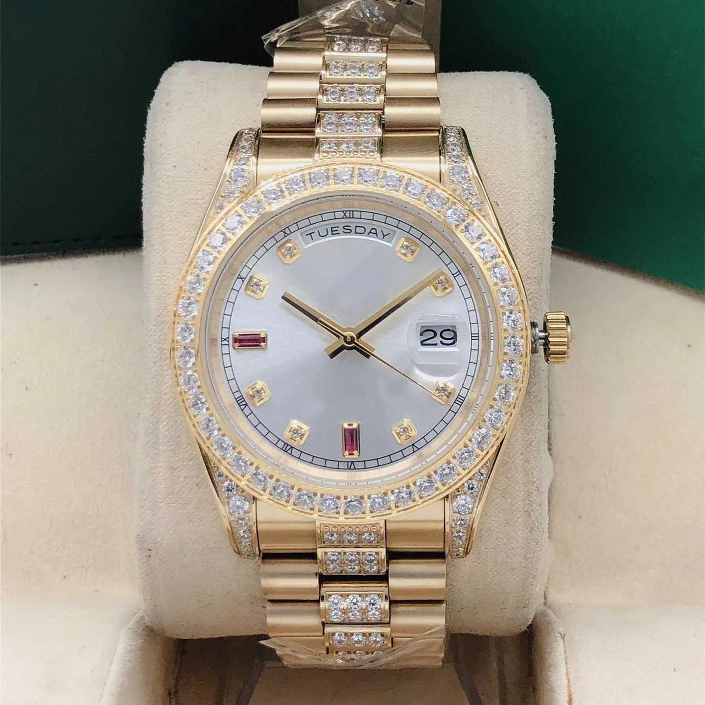 Risparmia alla grande su Orologio Meccanico Automatico Di Lusso 41 Mm In  Acciaio Inossidabile Diamante Gambe Sacche Di Zaffiro In Vetro Pieghevole 