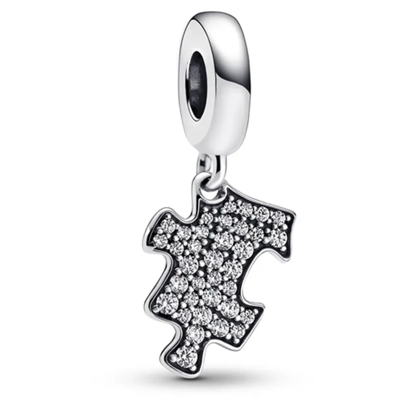 Sparkling Puzzle Piece Dangle Charm 925 sterling silver Pandora crystal cz Moments women for Thanksgiving Day fit beads Bracelets Jewelry 792241C01 Andy Jewel