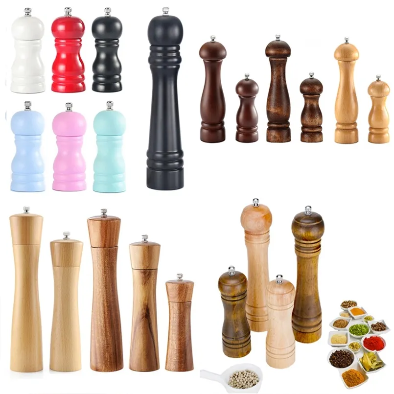 Mills Manual Solid Wood Salt and Pepper Grinder Sepice Spice Grinder 4 "/5"/6 '/8'/10 '' inch multi groffic mill tools 220827