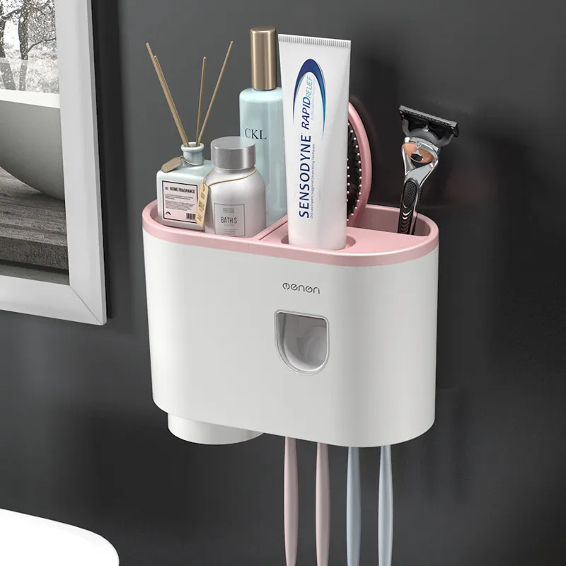 Set de accesorios de baño Soporte de pasta de dientes impermeable para el cepillo de dientes para el inodoro Accesorios de baño de baños magnéticos montado en la pared de rosa rosa 220827