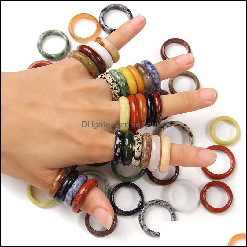 Band Rings Width 5-6Mm Natural Crystal Stone Ring Aventurine Sodalite Red Agates Round Thin Set For Women Men Jewelry Party Gifts Dia Dhlak