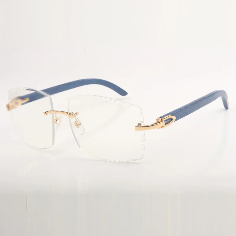 Neues quadratisches, normales Brillengestell 3524022, Beine aus Naturholz und 58 mm klare, geschliffene Gläser, Dicke 3,0 mm