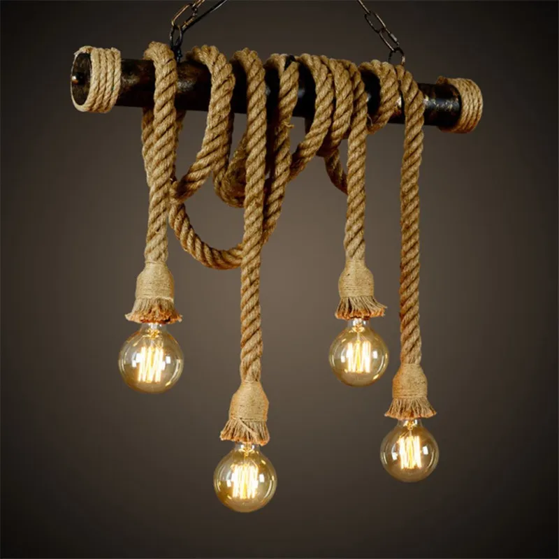 Decorazione per feste decorazioni vintage industriale a sospensione a ciondolo a doppia testa lampada in legno e27 Edison corda decorazione a tema barra di corda barra 220826 220826