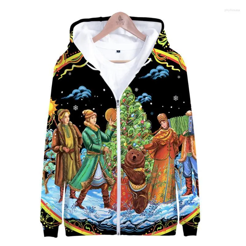 Męskie bluzy z kapturem 3d Zip Wesołych Świąt Bakoyta męscy Męskie jesień mężczyzn Płaszcz Casual Male Fashion Street Wear