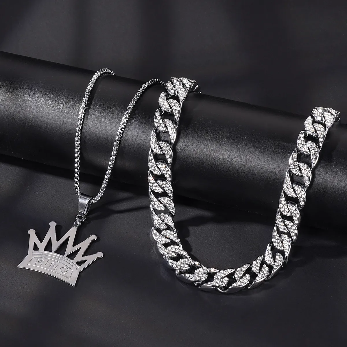 Tennis Graderad designer Iced Cuban Link Mens Gold Chain Prong Chain Necklace Plated 2 Row Diamond Cubic Zirconia Jewelry Crown King