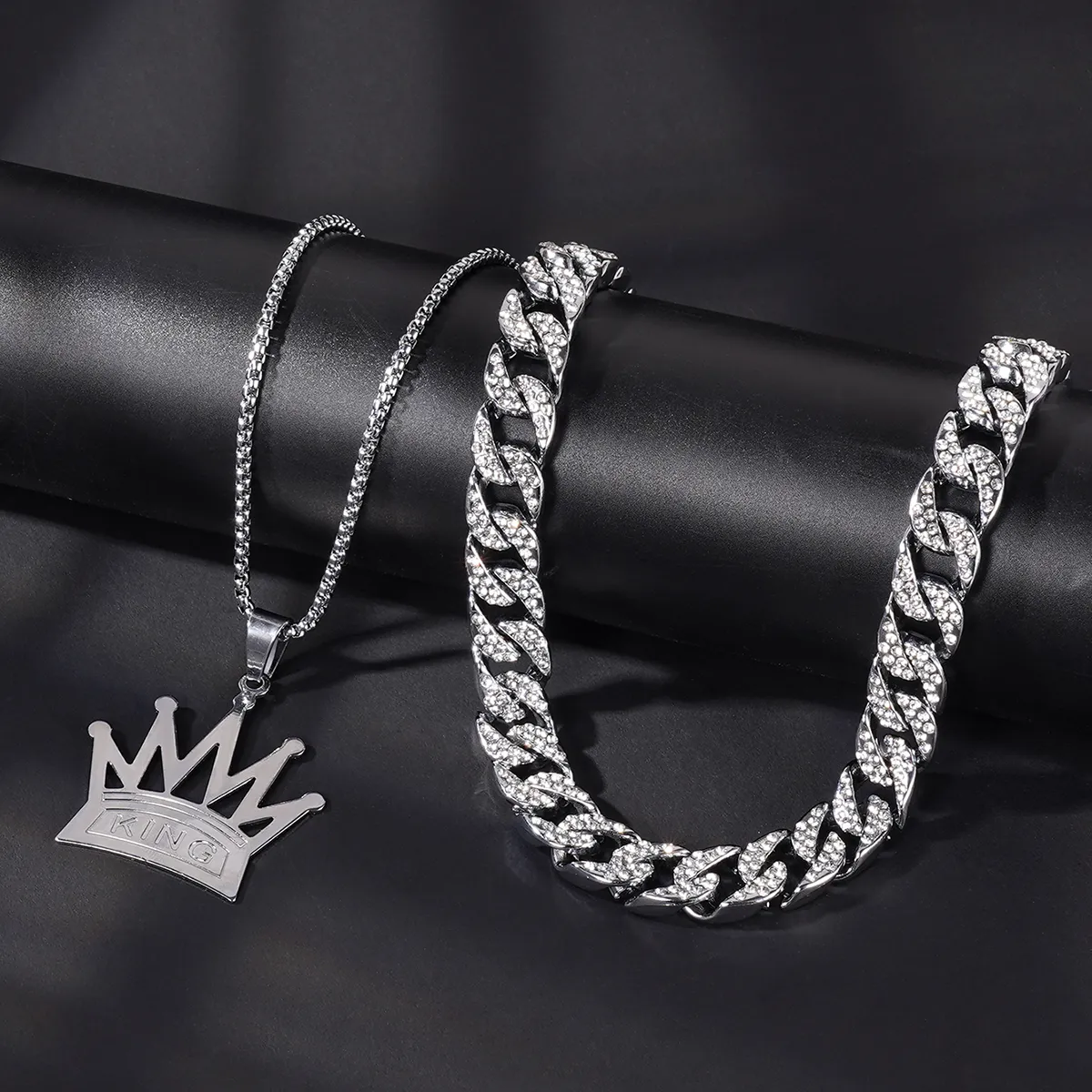 Tennis Laureato Designer Iced Cuban Link catena d'oro da uomo Collana a catena a punta placcata 2 file di diamanti con zirconi cubici corona di gioielli KING