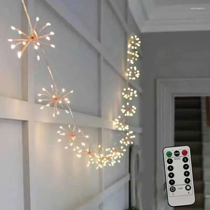 Stringhe LED Fuochi d'artificio Stringa di luce Telecomando 8 modalità Illuminazione natalizia Decorazione del giardino Fata Vacanze Alimentato a batteria