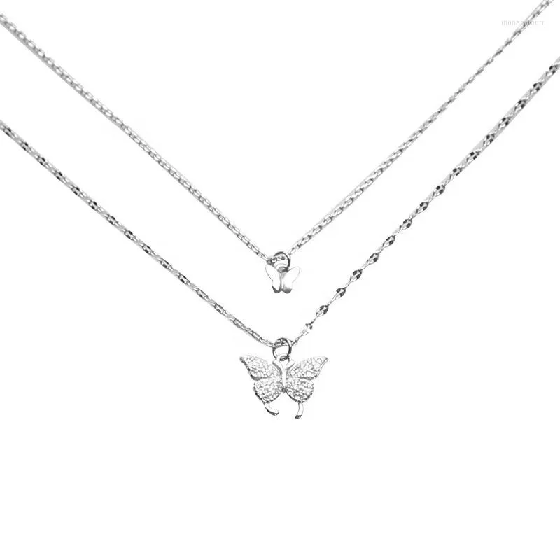 Kedjor Guldpläterad halsband 925 Sterling Silver Layer Statement Butterfly Luxury Jewelry Women