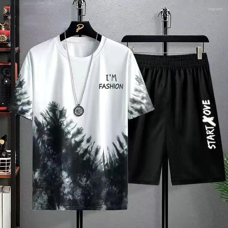 Herrspårar herrar sommar t -skjorta shorts 2 stycken set spårdräkt 3d utskrift vintage streetwear kreativa mönster män set outfits