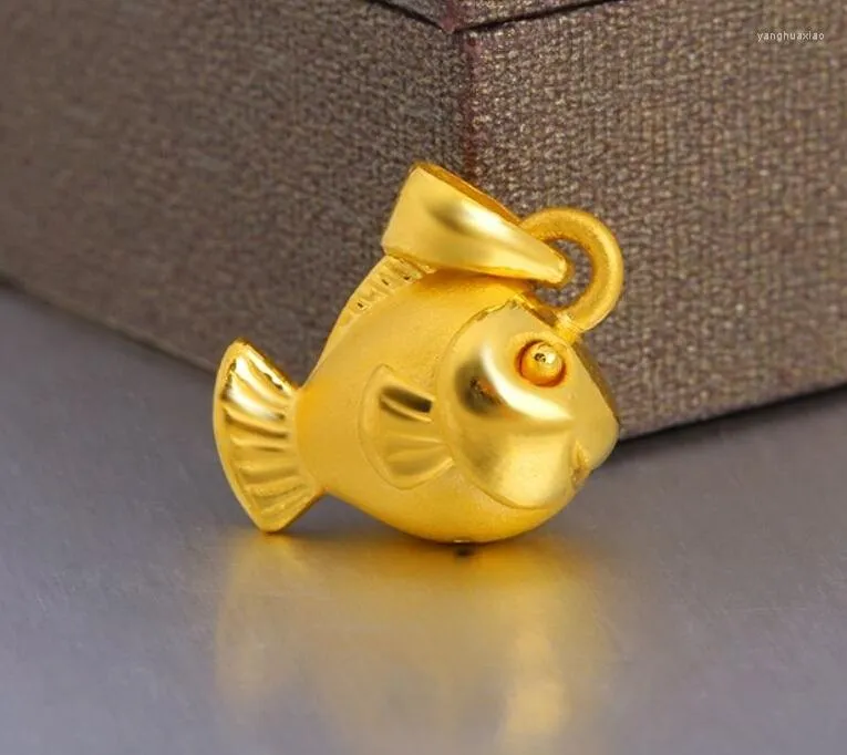 Colares pendentes autênticos 999 24K Pingente de ouro amarelo/ peixe de sorte 3D