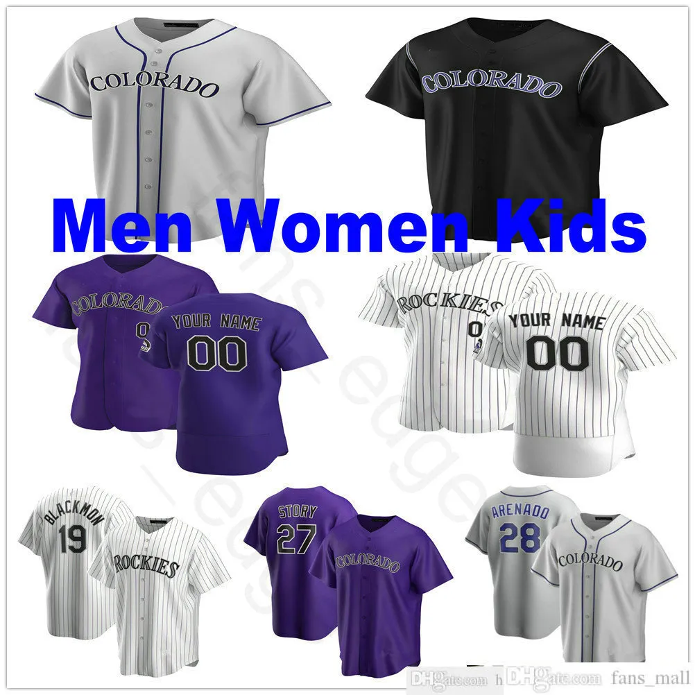 Custom 2021 Men Women Youth Baseball Jerseys 17 Trevor Story 19 Charlie Blackmon 28 Nolan Arenado 71 Wade Davis Stitched Kids Jersey