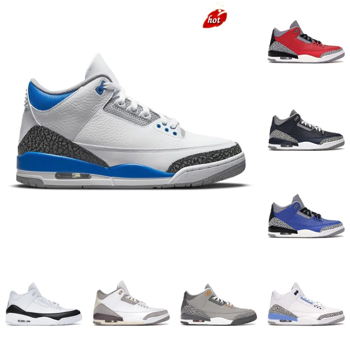 2023 Boots 2022 New 3 Men Basketball Shoes 3s Black Cement Racer Blue