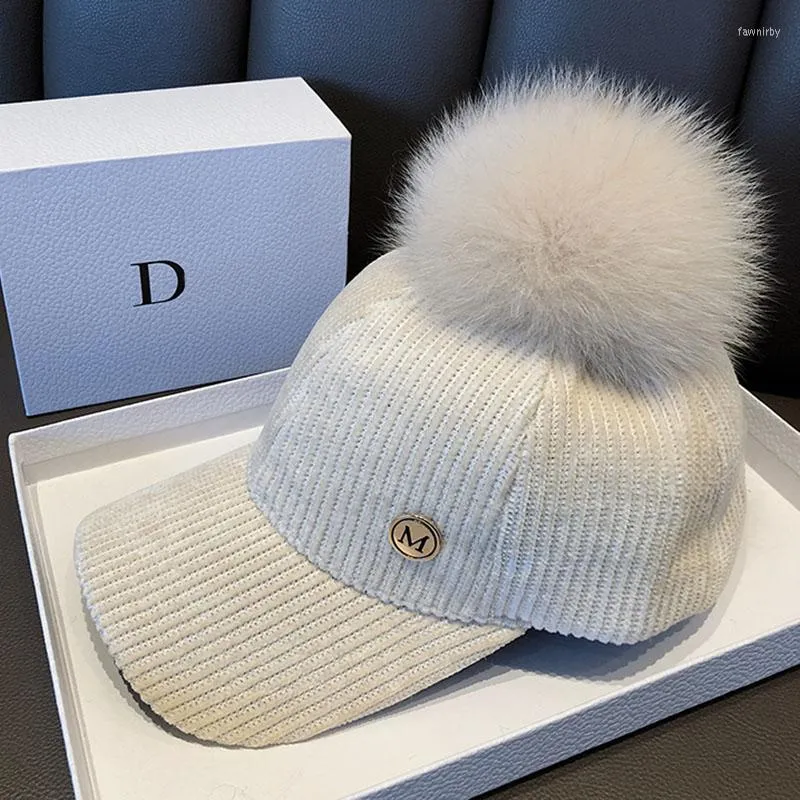 Ball Caps HT006 Autumn Winter Hip Hop Felt Baseball Cap Women Thick Warm Bone Snapback Hat Female Fashion Polyester Fur Pom Hats