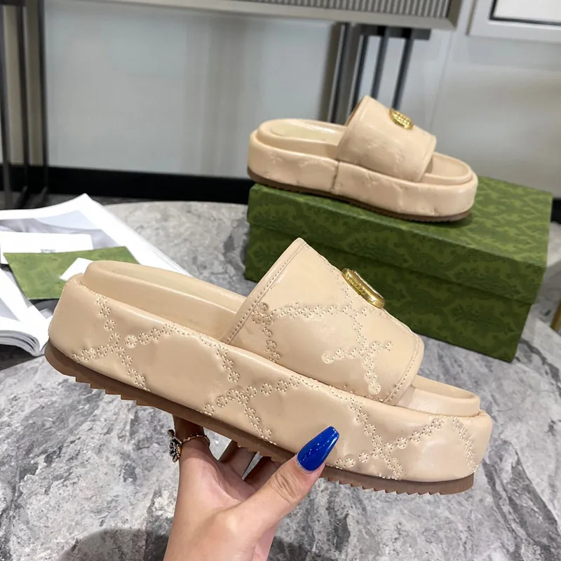 2022 Kadın Moda Terlik 60mm Platform Sandalet Orijinal Deri Büyük G İşlemeli Tuval Kama Kadınlar Lüks Düz Baskılı Kauçuk Ayakkabılar Wirh Kutusu 35-44
