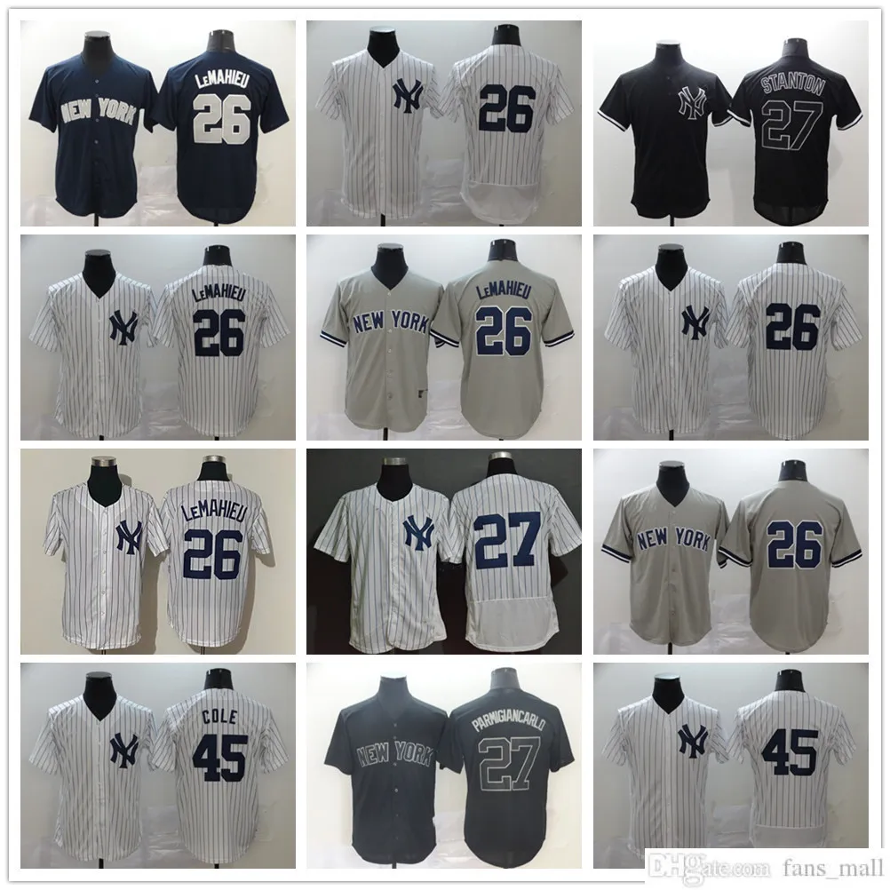 2021 Maillot de baseball cousu 26 DJ LeMahieu 27 Giancarlo Stanton 45 Gerrit Cole Jerseys Rétro Noir Blanc Jaune Blanc Sans Numéro Nom pour Homme Taille S-XXXL