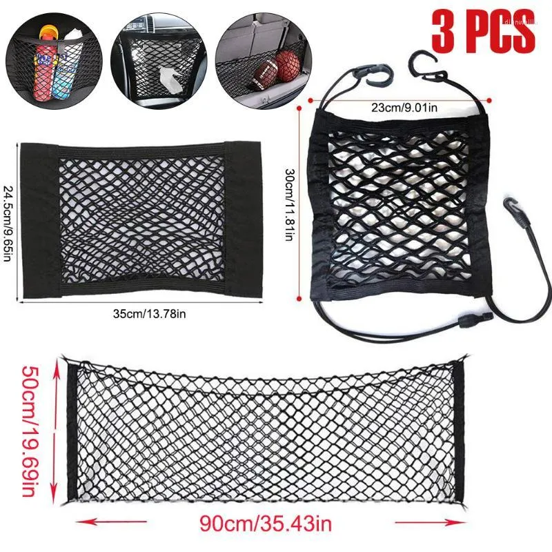 Bilarrangör Universal Box Storage Bag Mesh Net Styling Bagage Holder Pocket Sticker Trunk Nylon Auto Part