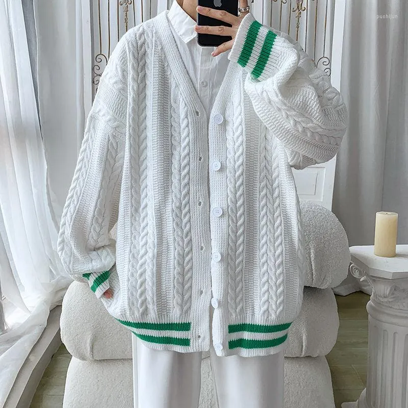 Suéteres masculinos Cardigan branco preto Men Warm Fashion Knit Coat Korean Loose Winter Manga Longa Mono