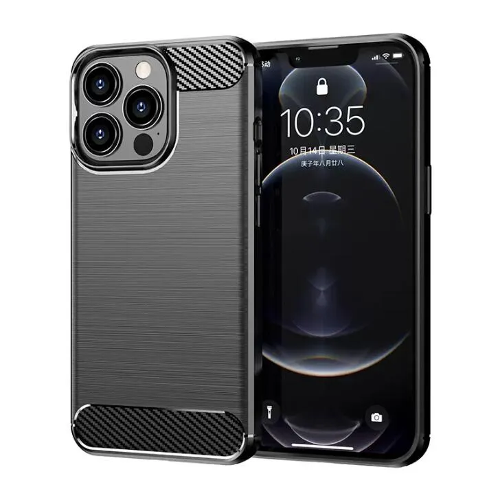 Posmarowanie telefonów z włókna węglowego Rugged Armour Hybrid odporna na wstrząsy szczotkowane szczotkowane szczotkowane miękkie tpu dla iPhone'a 15 14 13 12 Mini 11 Pro X XS Max XR 8 7 Plus