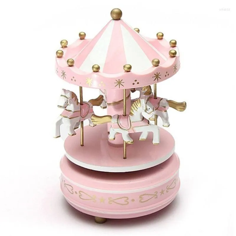 التماثيل الزخرفية Merry-Go-Go Wooden Music Box Toy Child Baby Game Decor