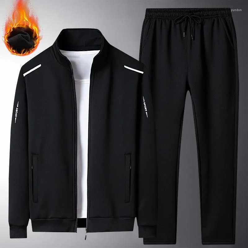 Running Sets 2022 Mens Fleece Sport Suit Men 2 Piece Sweatshirt Sweatpants Plus Velvet Jogging Tracksuit Sports Set