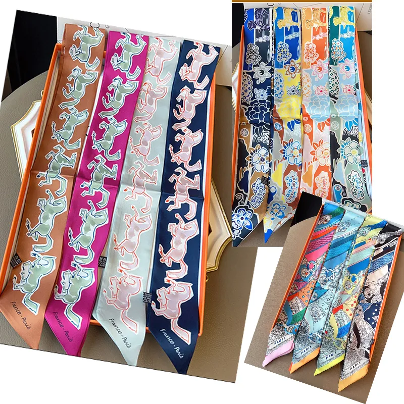 2022 Autumn Silk Scarf Small Long Thin Narrow Neckerchief Bag Strap Decoration H Home Imitated Silk Scarves All-Match Ribbon ZO6G