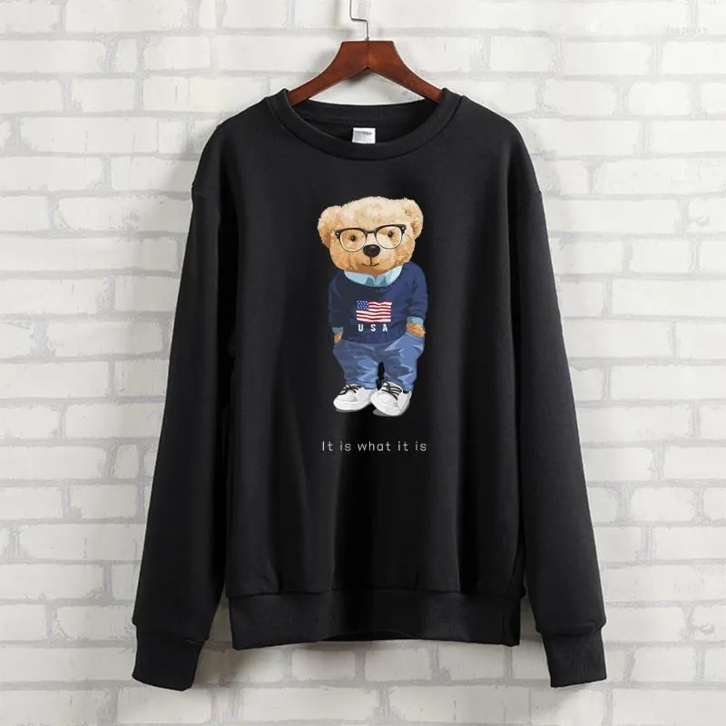 Kadın Hoodies BLINGPAW Sonbahar Giysileri Sevimli Teddy Bear Bu Nedir Harf Baskılı Unisex Ağır Karışım Crewneck Kazak Uzun Kollu