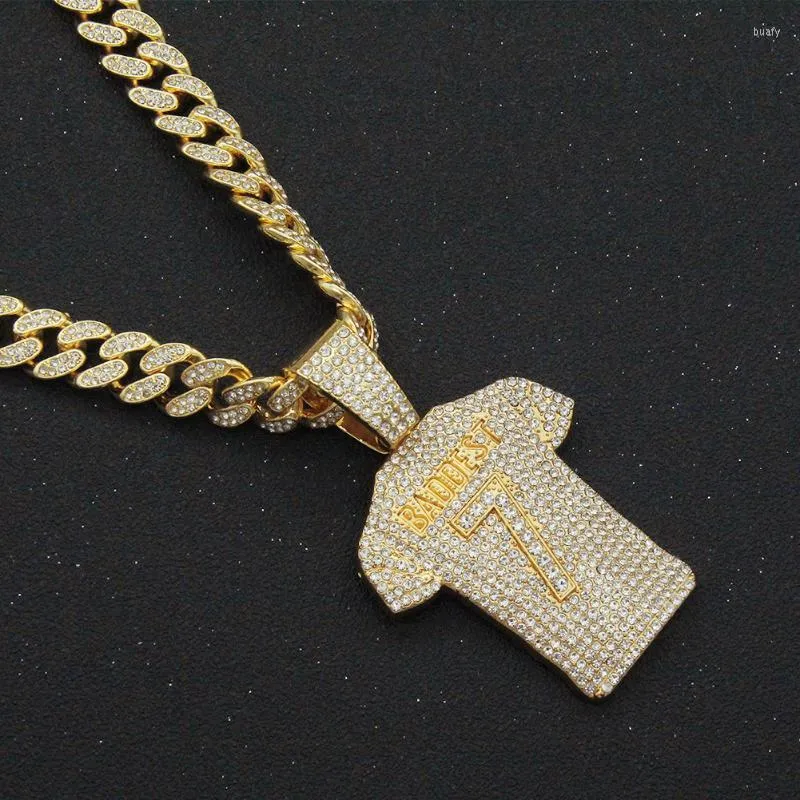 Pendant Necklaces Iced Out Cuban Chain Bling Diamond Jersey 7 Rhinestone Pendants Mens Cool Fashion Charm Jewelry For Men Choker