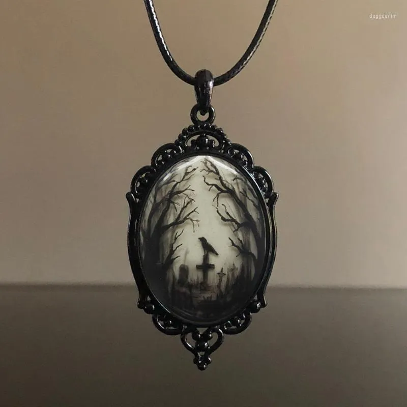 Hänghalsband gotisk kråka skog charm halsband korsa mystiska häxa smycken presenttillbehör rep kedja goth choker