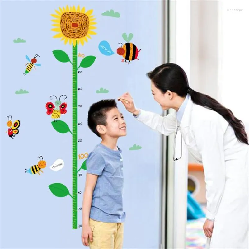 Stickers muraux dessin animé tournesol enfant hauteur autocollant salon chambre décoration maison pour chambres d'enfants