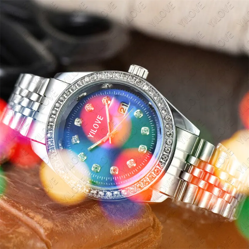 Reloj para mujer para hombre de alta calidad 40 mm Cronómetro Diamantes de lujo Reloj Cuarzo Movimiento importado Día Fecha Espejo de vidrio impermeable Regalos Negocios Relojes de pulsera unisex
