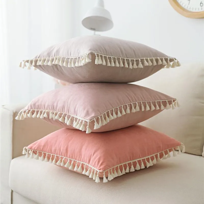 Coussin coussin nordique en daim nordique couvercle de canap￩ rose casse-oreiller tassel d￩coration housse de coussin