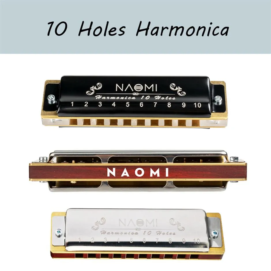 NAOMI Professional Blues Harp 10 Hole Harmonica Bules Diatonic Harp Wooden body Key of C Christmas Gift296l