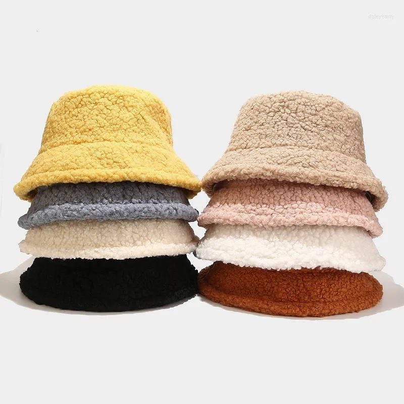 Bérets agneau fausse fourrure seau chapeau hiver chaud Teddy velours chapeaux casquettes pour femmes dame en plein air Panama pêcheur