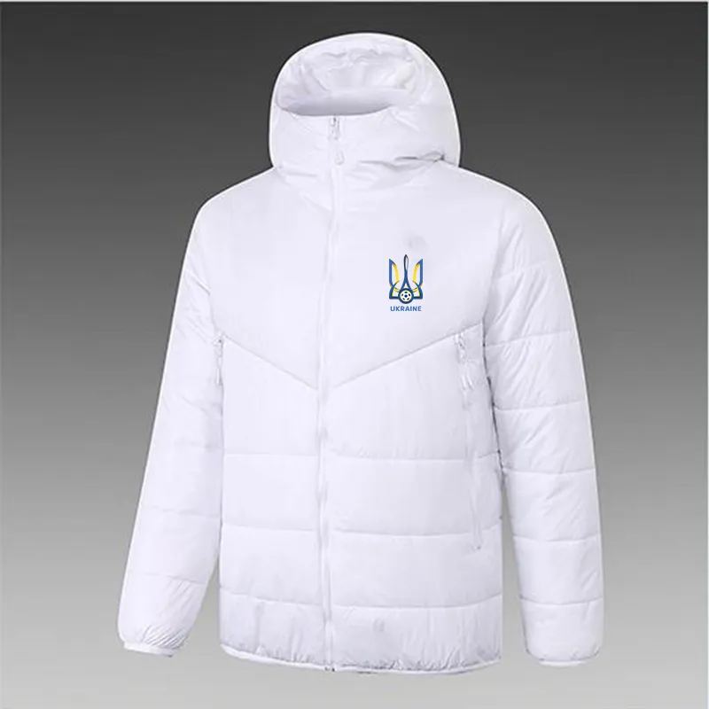 Ukrainischer Verband Herren-Daunen-Hoodie-Jacke, Winter-Freizeit-Sportmantel, durchgehender Reißverschluss, Sport, warmes Outdoor-Sweatshirt, Logo individuell