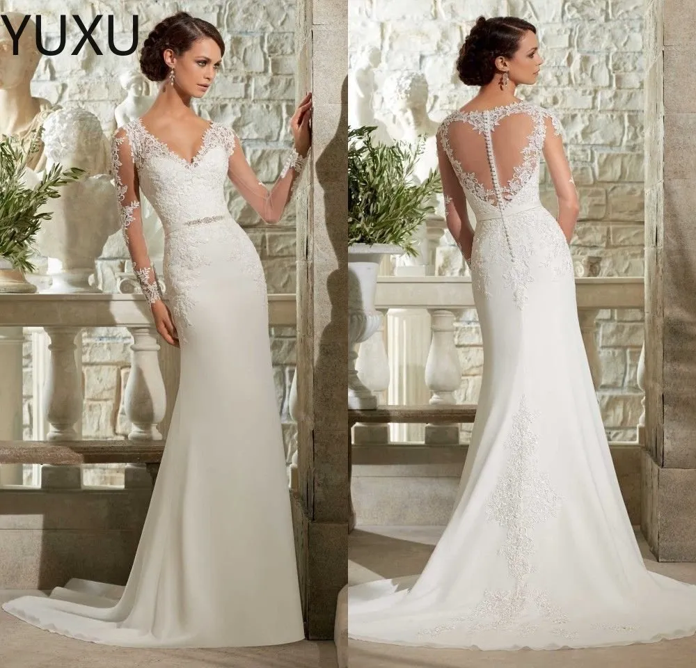 2023 Suknie ślubne syreny w dużych rozmiarach Arabska koronka V Długie rękawy Seksowne suknie ślubne