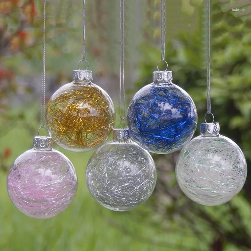 Parti dekorasyonu 8pcs/paket çapı 8cm küçük boyutlu şeffaf cam küre Noel günü asılı top yaratıcı kolye