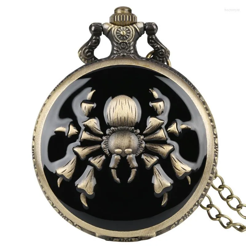 Pocket Watches unika spindel/skorpion temamönster brons svart kvartsur för män hållbara legeringskedja kvinnor