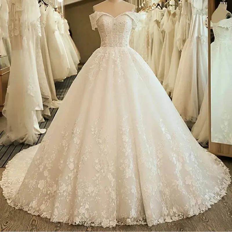 Robe de mariée Vintage ligne A, épaules dénudées, longue, sans manches, luxe, en Tulle, arabie saoudite