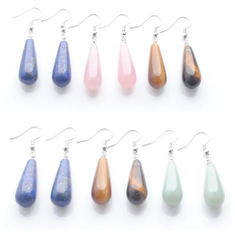 Natursten dingle ljuskronor kvinnor örhängen smycken hängspärlor reiki chakra teardrop gåva för kvinnlig kristall lapis opal BR320