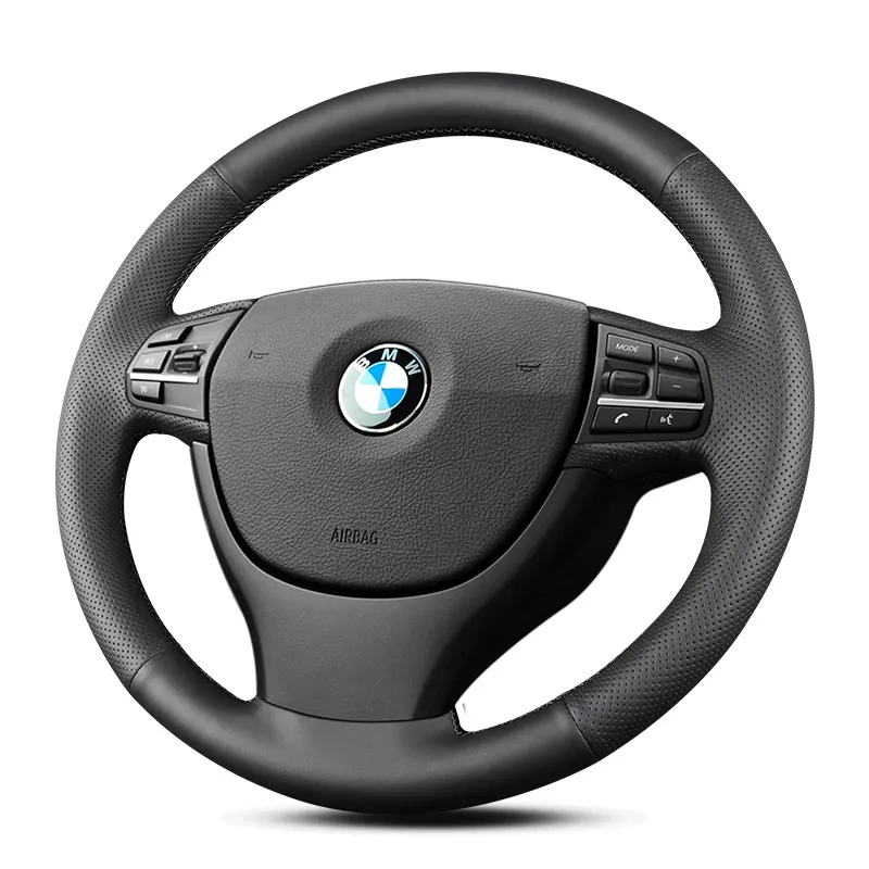 Custom Black Leather Hand Sewn Steering Wheel Cover 2011-2014 For BMW 5 Series