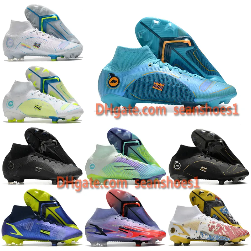 Gift Bag Quality Soccer Boots Mercuriales Superflys 8 Elite FG High Ankle Socks Football Cleats Mens Mbappe CR7 Ronaldo Soft Leather Training ACC Soccer Shoes US 6.5-11