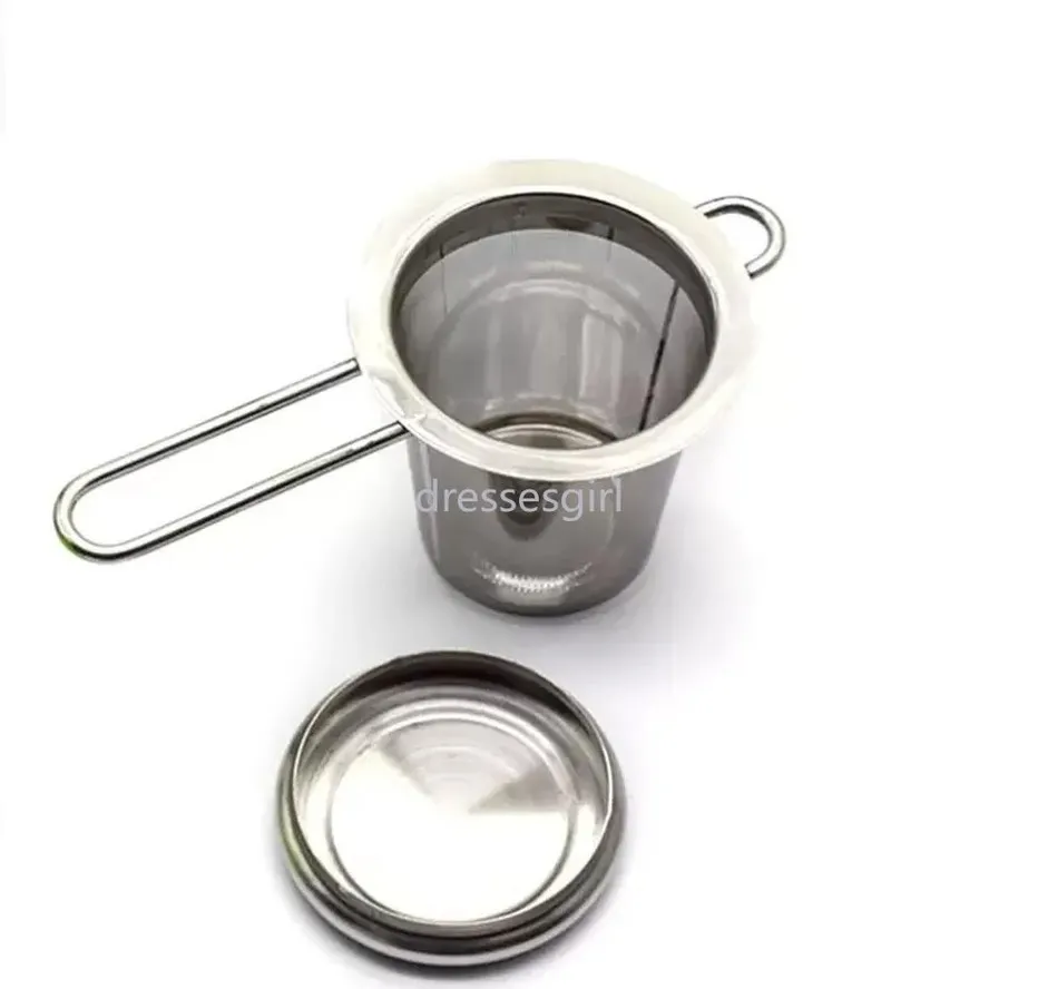 Partihandel teinfusörer tekanna te -sil med cap rostfritt stål Löst blad Infuser Basketfilter stort lock 0828