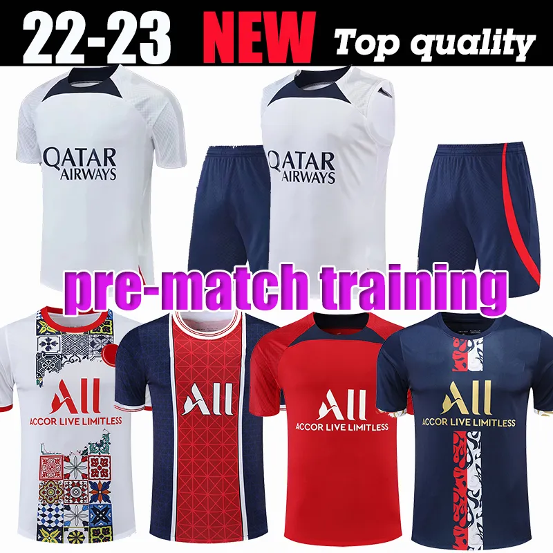 Treinamento pré-jogo Mbappe Hakimi Jogador #30 Jersey de futebol Sergio Ramos Maillots de Football 2022 2023 Marquinshos Verratti PSGS Men camisa uniformes Maillot Foot 999