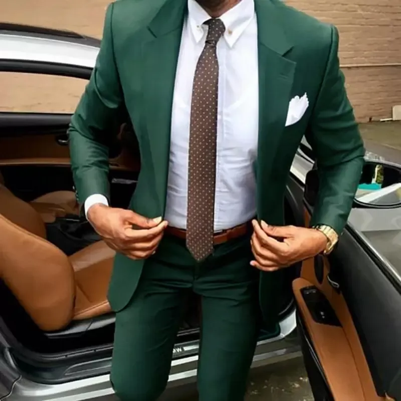 Classy Green Wedding Tuxedos Slim Fit Mens Business Suit Groom Jacket Pants Tie Men's Suits Spring